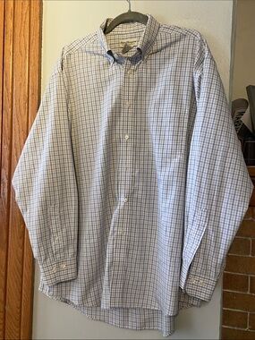 Norm Thompson Light Blue and White Check Button-Down Shirt 17 1/2 collar 34/35